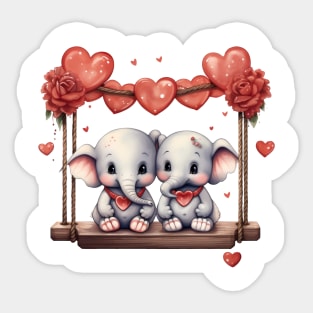 Valentine Elephant Couple On Swing Sticker